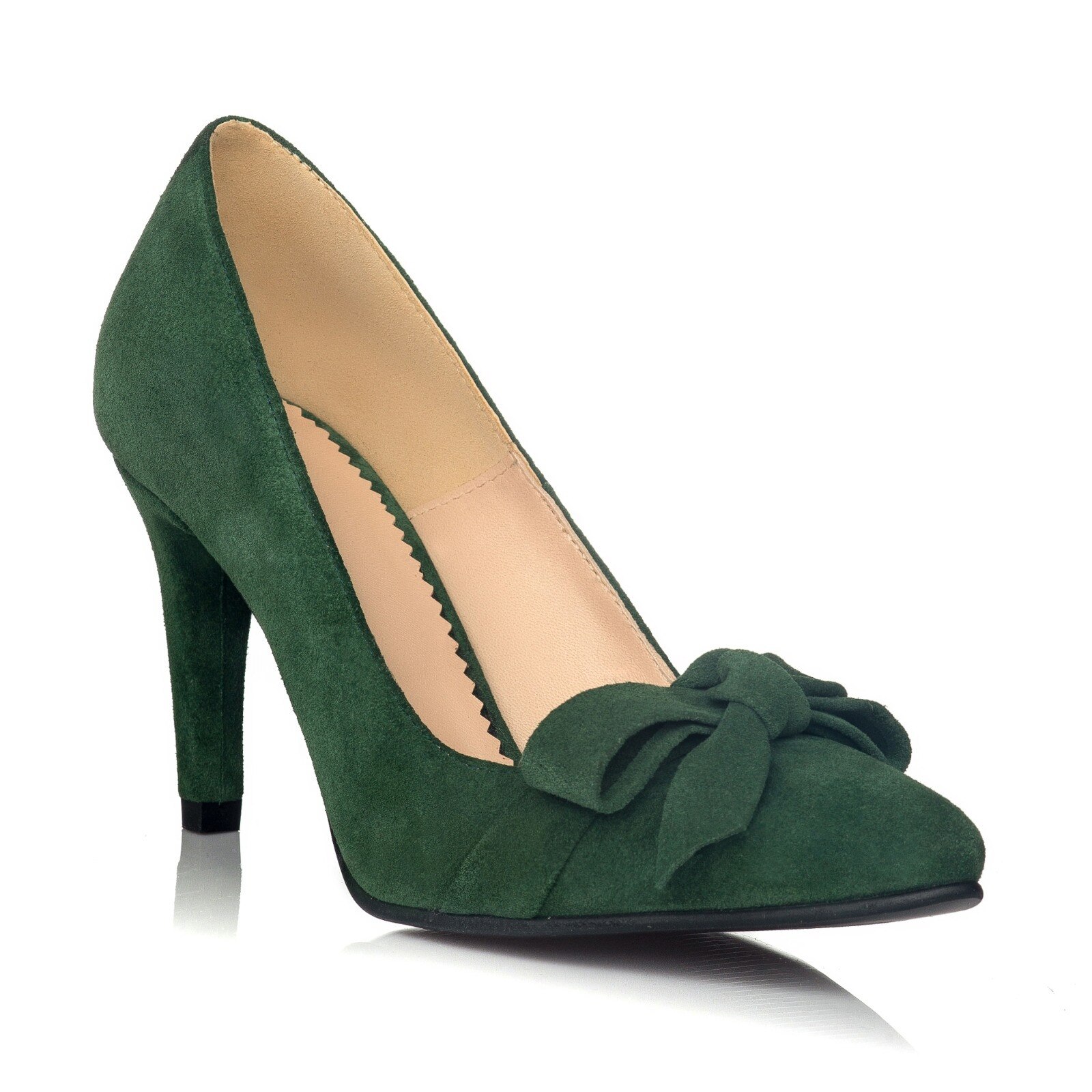 Pantofi dama din piele, Stiletto Nelly, verde piele, intoarsa